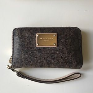 Brown Michael Kors MK Initial Wallet